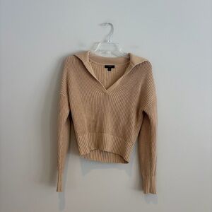 J.Crew Tan Cropped V-Neck Sweater Knit Pullover XS Great Condition Cozy Neutral